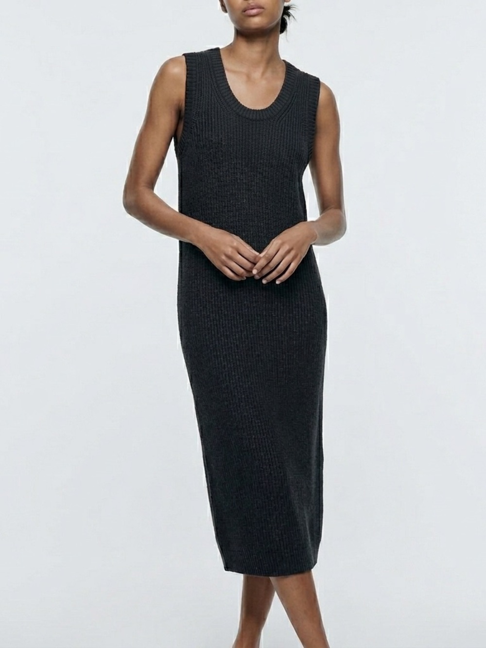 Zara Heavy Knit Sleeveless Black  Midi Dress Size  Medium